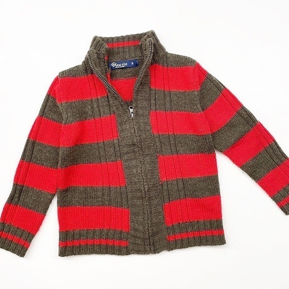 Bleu Ice red/brown striped zip up knit sweater - Picture 1 of 4